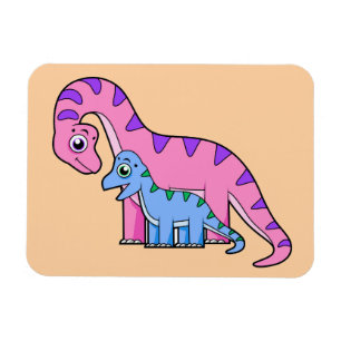 Magnet Flexible Illustration D'Un Brachiosaurus Mère Et Enfant.