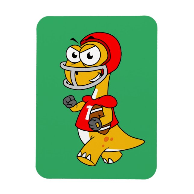 Magnet Flexible Illustration D'Un Brontosaurus Jouant Au Football. (Vertical)