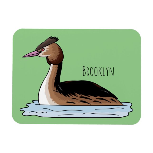 Magnet Flexible Illustration d'un grand oiseau de grèbe huppé (Horizontal)