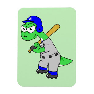 Magnet Flexible Illustration D'Un Joueur De Baseball Brontosaurus.