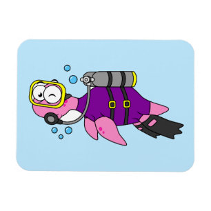 Magnet Flexible Illustration D'Un Loch Ness Monster Scuba Diver.