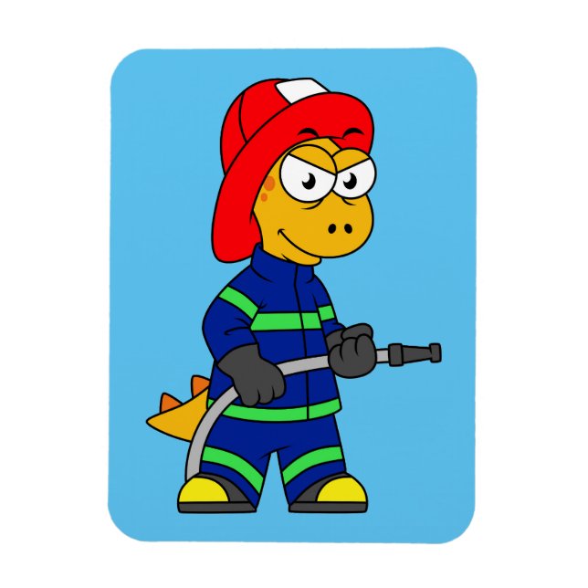 Magnet Flexible Illustration D'Un Pompier Tyrannosaurus Rex. (Vertical)