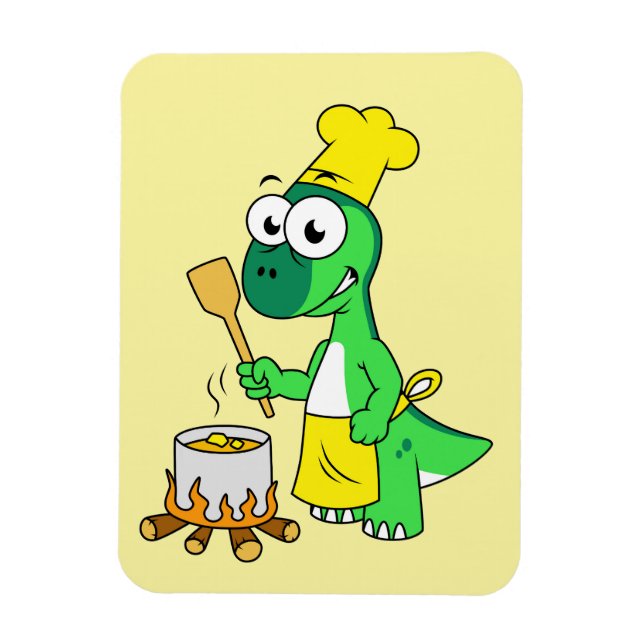 Magnet Flexible Illustration D'Une Cuisine De Parasaurolophus Dino (Vertical)