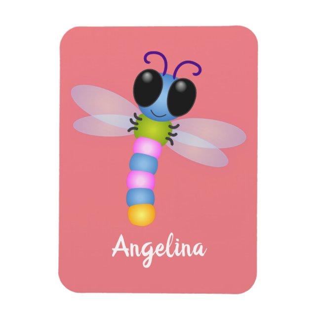 Magnet Flexible Illustration d'une libellule bleu et rose (Vertical)