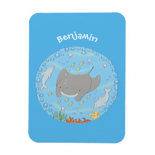 Magnet Flexible Illustration d'une mignonne raie manta et de bulle