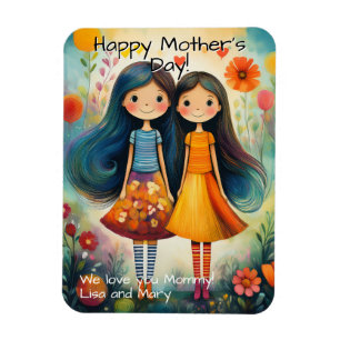 Magnet Flexible Illustration fantaisiste de deux filles pour la fê