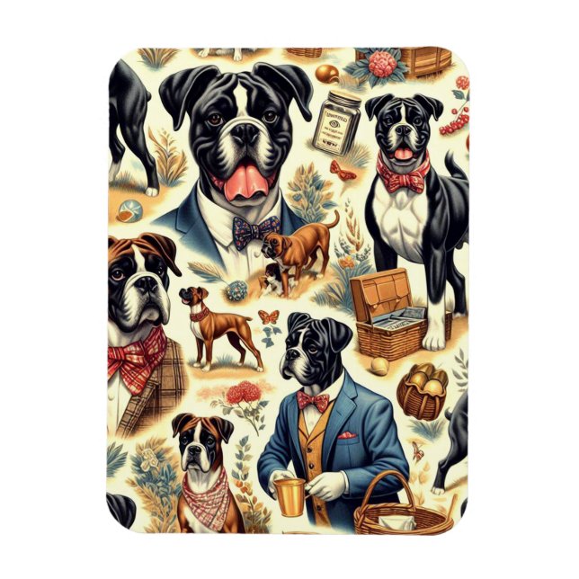 Magnet Flexible Illustration Retro Boxer Dog (Vertical)