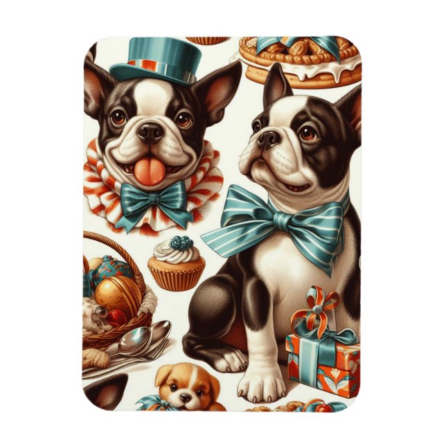 Magnet Flexible Illustration Retro Cute Boston Terrier (Vertical)