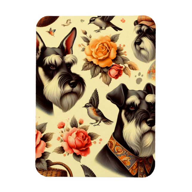 Magnet Flexible Illustration Retro Cute Schnauzer (Vertical)