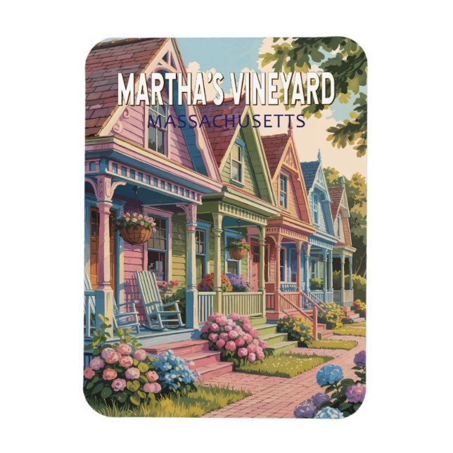 Magnet Flexible Illustration Rétro de Martha's Vineyard Massachuse (Vertical)