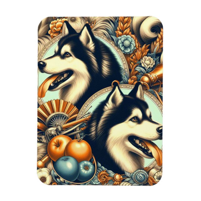 Magnet Flexible Illustration Retro Siberian Husky (Vertical)