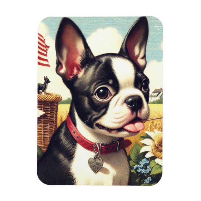 Magnet Flexible Illustration vintage Boston Terrier (Vertical)