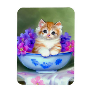 Magnet Flexible Illustration vintage de chaton orange et blanc