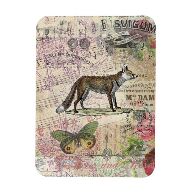 Magnet Flexible Illustration Vintage de Fox Wildlife Collage (Vertical)