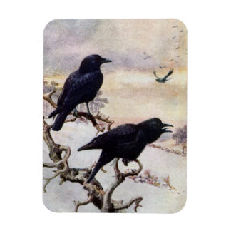 Magnet Flexible Illustration Vintage des corbeaux en hiver