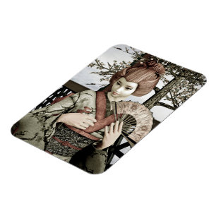 Magnet Flexible Illustration vintage d'un éventail de geisha en ki