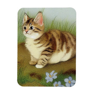 Magnet Flexible Illustration vintage Kitten avec fleurs