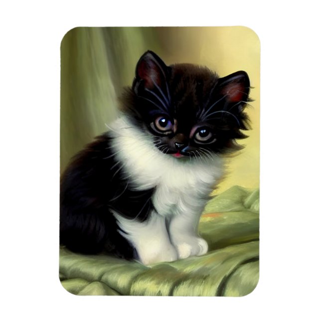 Magnet Flexible Illustration vintage Tuxedo Kitten (Vertical)