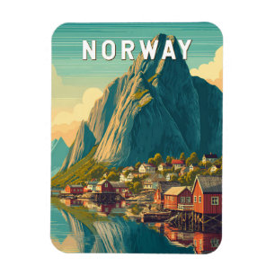Magnet Flexible Illustration Voyage Norvège Art Vintage