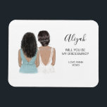 Magnet Flexible Illustré Serez-vous mon aimant de servante<br><div class="desc">Simple et classique : "Serez-vous ma demoiselle d'honneur ?" avec un aimant représentant une femme d'honneur. Customisez le nom et le rôle à votre préférence. Consultez notre collection pour d'autres coiffures et robes. Consultez notre collection pour d'autres coiffures et robes.</div>