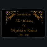 Magnet Flexible Imaginaire Fairy Tale Wedding Enregistrer la date<br><div class="desc">Un imaginaire, un conte de fées avec de l'or, des bijoux et des libellules. C'est parfait pour les couples qui rêvent d'un mariage de conte de fées avec une touche de fantaisie et d'enchantement. Enregistrez les cartes mariage date sont une belle façon de faire connaître à vos invités votre prochain...</div>