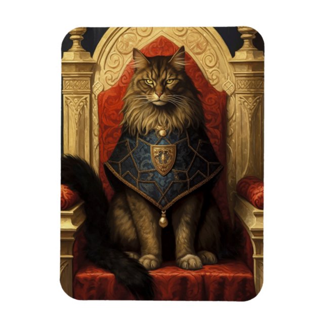 Magnet Flexible Impression d'art du trône de chat Maine Coon noble (Vertical)