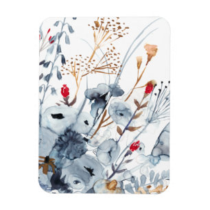 Magnet Flexible Indigo et ocre - fleurs d'aquarelle