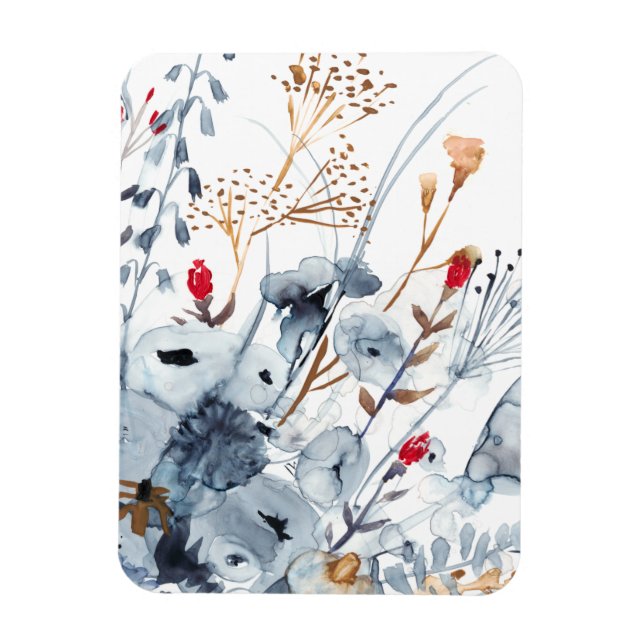 Magnet Flexible Indigo & Ochre - Fleurs aquarelles (Vertical)