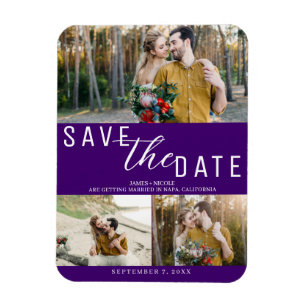 Magnet Flexible Indigo Violet Enregistrer la Date Mariage 3 Photos