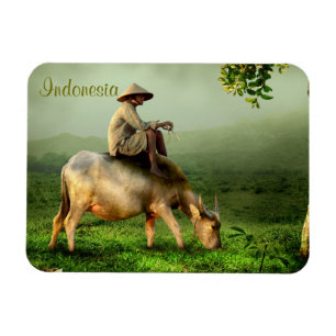 Magnet Flexible Indonesia Scenic landscape with Buffalo and Farmer