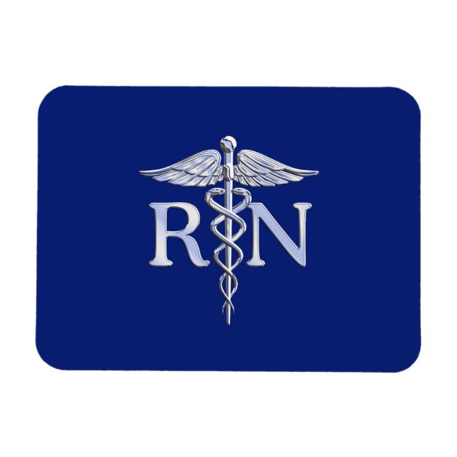 Magnet Flexible Infirmière autorisée RN Caduceus sur Décor bleu ma (Horizontal)