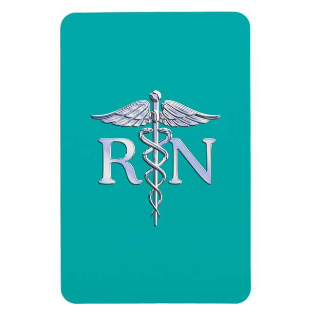 Magnet Flexible Infirmière diplômée Caducée RN sur Turquoise (Vertical)