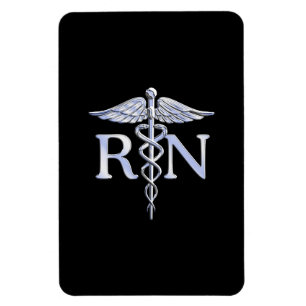 Magnet Flexible Infirmière inscrite RN Silver Caduceus en noir