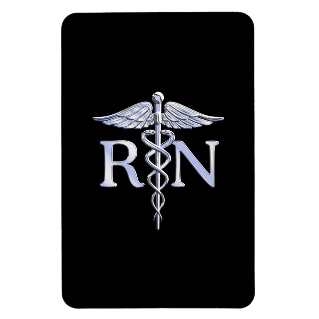 Magnet Flexible Infirmière inscrite RN Silver Caduceus en noir (Vertical)