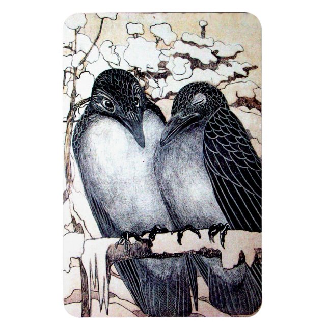 Magnet Flexible INSÉPARABLES D'HIVER DANS LA NEIGE Dessin noir et  (Vertical)