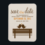 Magnet Flexible Inséparables sur le Mariage Park Bench<br><div class="desc">Mariage Enregistrer la date Les annonces ou les faveurs présentent une adorable illustration de deux oiseaux perchés sur un banc du parc. Parfait pour tout mariage d'automne, d'hiver, d'été ou de printemps. Visitez notre magasin pour des produits assortis et des articles de papeterie plus nuptiale comme des invitations de mariage,...</div>