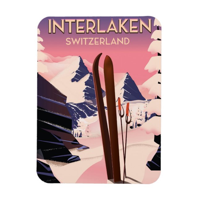 Magnet Flexible Interlaken Suisse poster voyage ski. (Vertical)