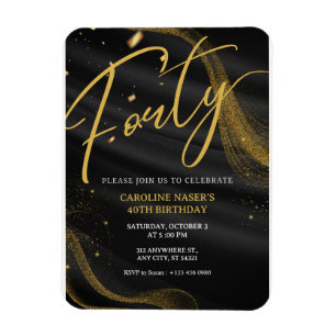 Magnet Flexible Invitation 40 ans pailleté Noir & Or
