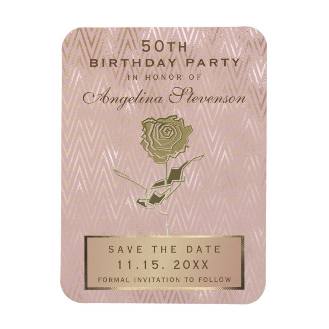 Magnet Flexible Invitation 50e Anniversaire Rose Or Fleur (Vertical)