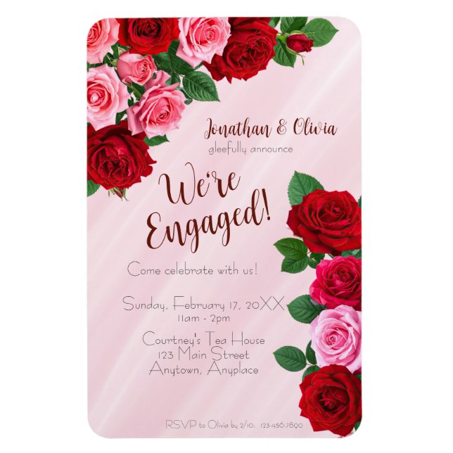Magnet Flexible Invitation à la fête de fiançailles aux roses (Vertical)