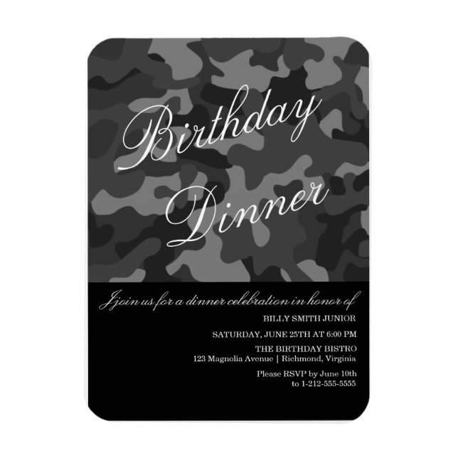 Magnet Flexible Invitation à un événement Camouflage, Dîner, Fête, (Vertical)