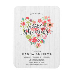Magnet Flexible Invitation Baby shower fille en bois blanc et coeu