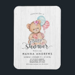 Magnet Flexible Invitation Baby shower fille ours en bois blanc<br><div class="desc">Chic White Bois & Whimsical Teddy Bear avec Ballons & Coeur Baby Girl Shower Invitation! Customisez-le en ajoutant vos infos ! Regardez ma boutique pour voir toute la collection avec ce design !</div>
