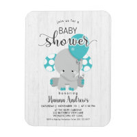 Invitation Baby shower Turquoise éléphant en bois