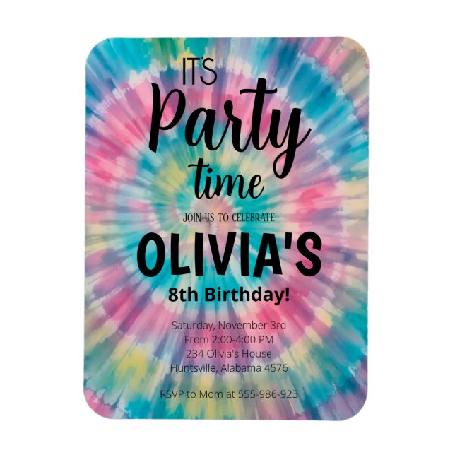Magnet Flexible Invitation d'anniversaire Tie Dye Anniversaire Arc (Vertical)