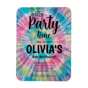 Magnet Flexible Invitation d'anniversaire Tie Dye Arc-en-ciel Invi