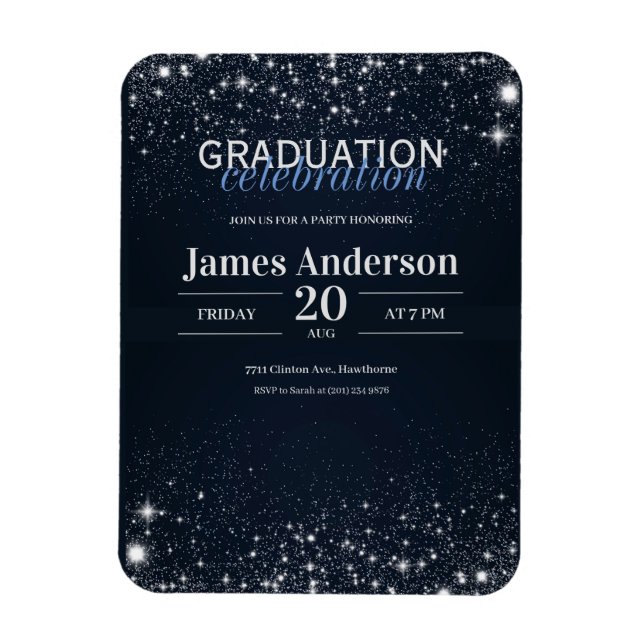 Magnet Flexible Invitation de graduation noir et argent (Vertical)