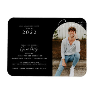 Magnet Flexible Invitation de graduation photo minimale en noir/bl