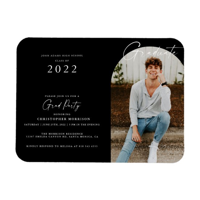 Magnet Flexible Invitation de graduation photo minimale en noir/bl (Horizontal)