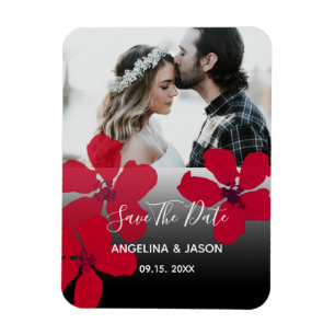 Magnet Flexible Invitation de mariage à fleurs rouges pour annonce